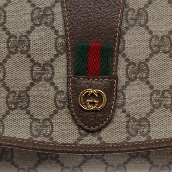 GUCCI GG Supreme Web Sherry Line Bag PVC Beige Gold - Picture 9 of 16